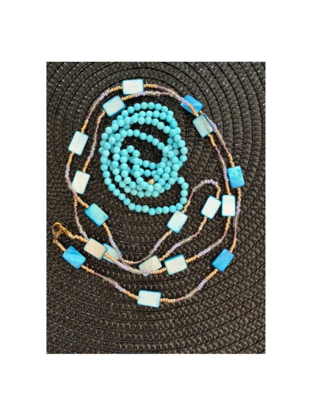 Combo of 2 Necklaces blue shell beads and small turquoise beads